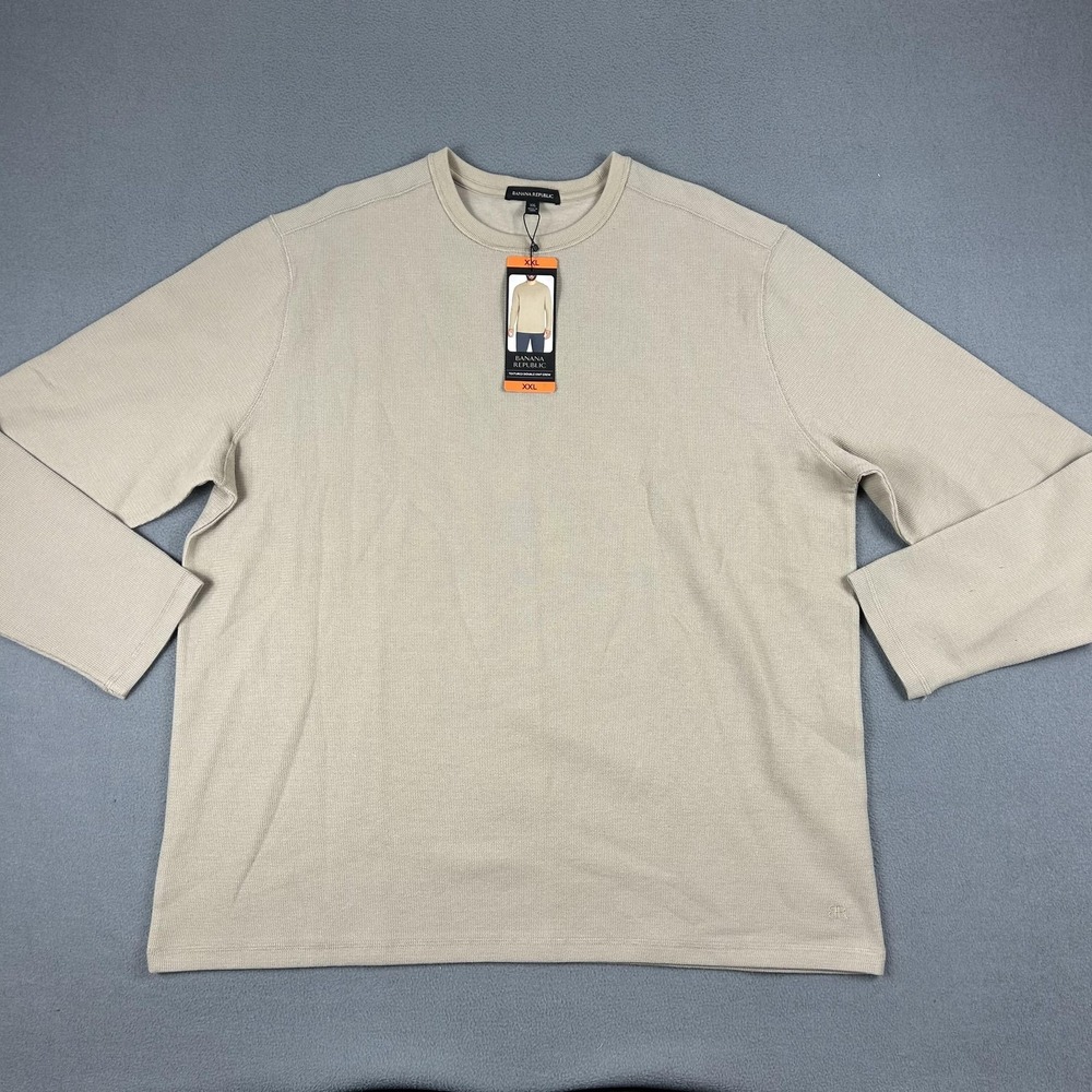 Banana Republic Sweatshirt Mens 2XL Beige Textured Double Knit Crewneck Long NWT